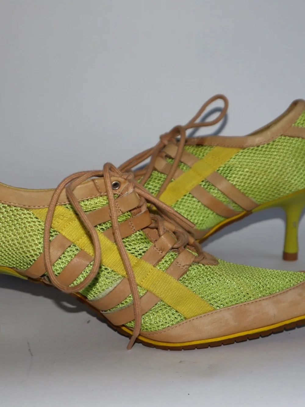 Vintage Diesel Stiletta Sporty Mesh Kitten Heels Pumps Y2K Lime Green Women's 8
